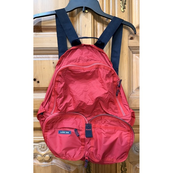 Lands' End Other - Lands End Packable Backpack Red Blue Black Lightweight Ripstop Nylon Travel Bag